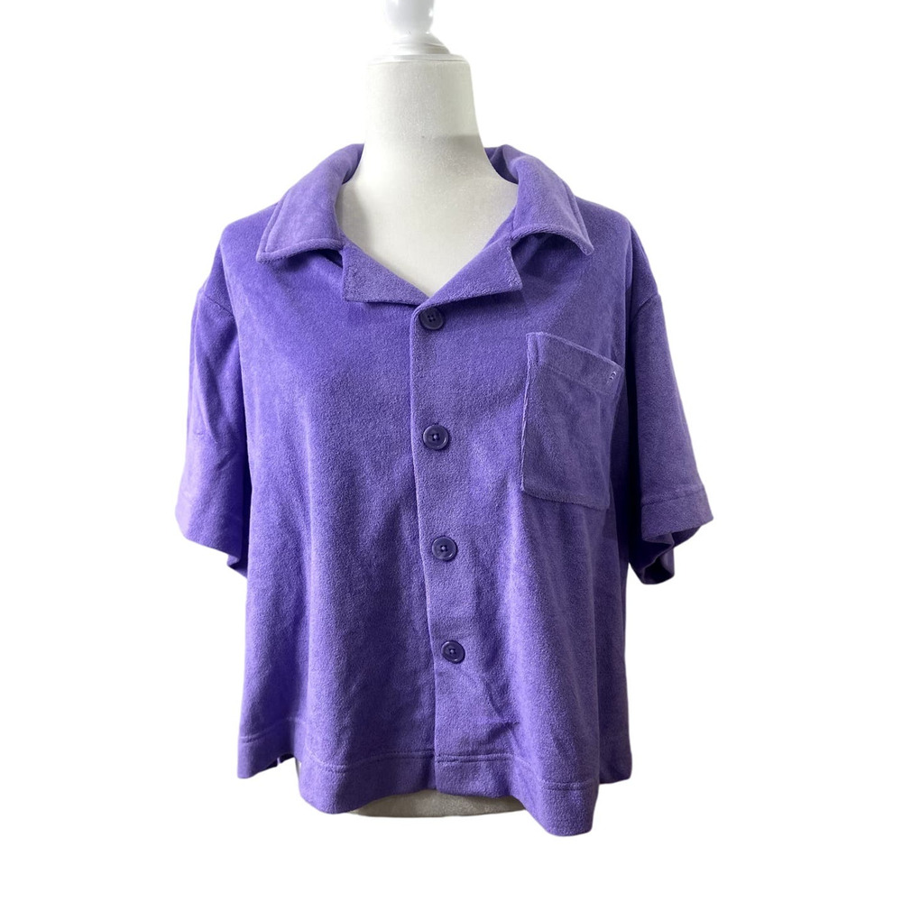NWT Fabletics Lavender Purple Sleep Loungewear Terry Cloth Button Top Large
